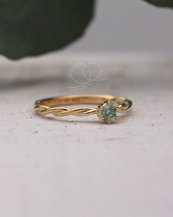 Goldring grüner Stein Kordel Ring mit Stein Bria